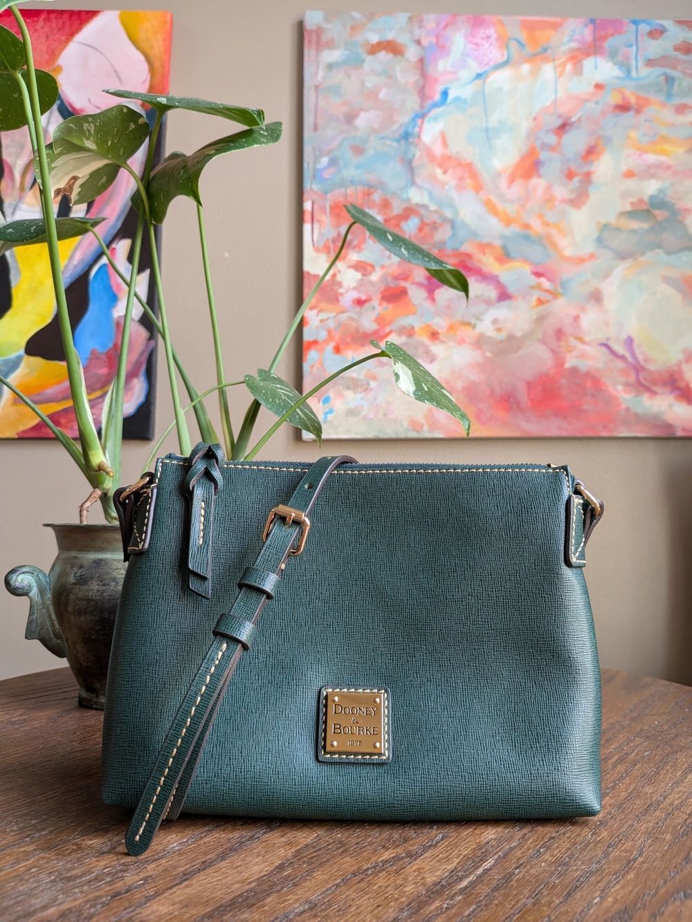 Like New Dooney & Bourke Ivy Emerald Saffiano Crossbody Pouchette